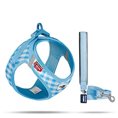 Afbeelding van Vest harnas met curli clipgesp, air mesh, Skyblue caro, M &amp; lijn, L