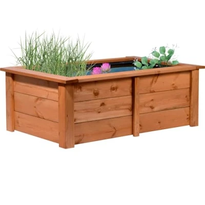 Afbeelding van dobar® 29246FSCe hoge vijver kubus tuinvijver van robuust massief hout mini 200 L voor tuin/terras/balkon de tuin incl. vijverfolie 120 x 72 42 cm bruin