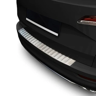Afbeelding van teileplus24 L752 Achterbumperprotector gemaakt van V2A RVS voor Skoda Karoq Facelift 2021 met afschuining, Kleur:Geborsteld zilver