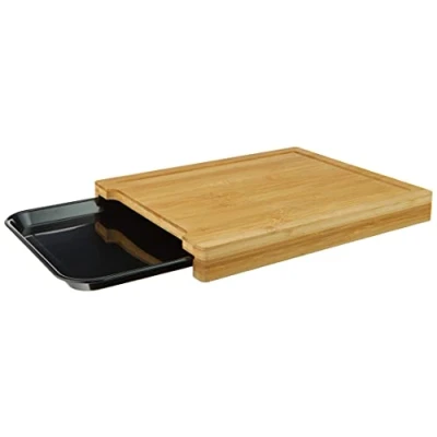 Afbeelding van Smile Snijplank Bamboe Hakblok Extra Dik Met Opvang Bak/Tray &amp; Sapgeul 36x27,5cm