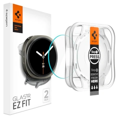 Afbeelding van Spigen Glas.tR EZ Fit Screenprotector compatibel met Samsung Galaxy Watch 8 40mm, 2 Stuks, Installatieset, Niet hoesjes, Kristalhelder, 9H Gehard Glas