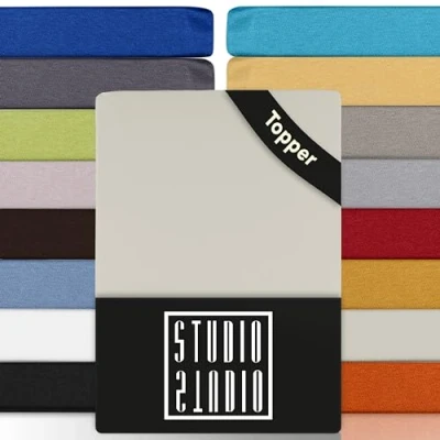 Afbeelding van STUDIO Basic Topper Spannbettlaken 180x200cm, 100% gekämmte Baumwolle, OEKO TEX 100, Markenqualität, Bettlaken 180x200 Topperbezug Jersey Schnee