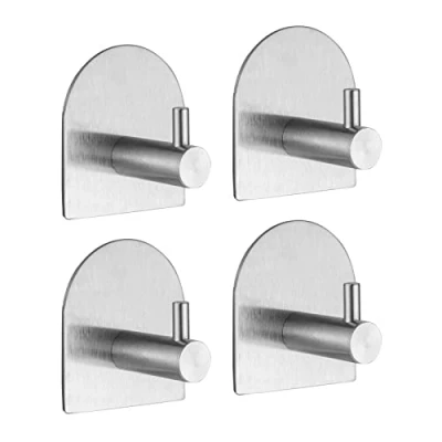 Afbeelding van Ibergrif M34451A Handdoekhaken Zonder Boren, Zelfklevend Wandhaken, Kledinghaken, 3M Zelfklevend, voor Badkamer, Keuken, Kantoor, 4 Stuks, Roestvrij Staal
