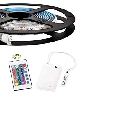 Afbeelding van 2 m batterij aangedreven RGB led lichtbanden flexibele lichtslangverlichting met batterijvoeding en 24 toetsen RF afstandsbediening