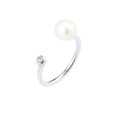 Afbeelding van Elli Dames Ring Zoetwater Gekweekte Parel met Kristallen in 925 Sterling Zilver