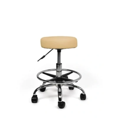 Afbeelding van tabouret Beige Laag met Voetring Zithoogte 40/58cm kruk op wielen krukje werkkruk zadelkruk bureaukruk kapperskruk verstelbaar draaikruk rugleuning tot 160kg