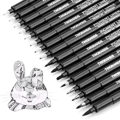 Afbeelding van TWOHANDS Pigment Micron Finelinerset, Waterdicht pennen, Zwart, Geweldig Voor Kunstenaarsillustratie, Schetsen, Technische Tekening, 16 stuks, 21274