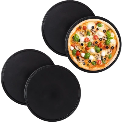 Afbeelding van Relaxdays 4x pizzaplaat antiaanbaklaag pizzavorm rond carbonstaal grijs