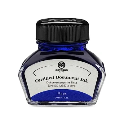 Afbeelding van Octopus Fluids Document Ink blue, onuitwisbare inkt, gecertificeerd volgens DIN ISO 12757 2, blauw, 30 ml