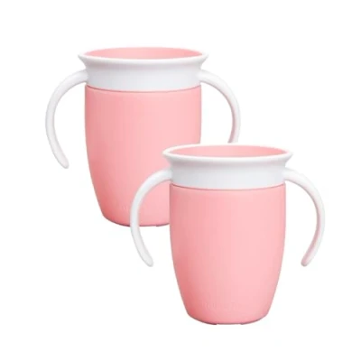 Afbeelding van Munchkin Miracle 360 educatieve bekers voor kinderen vanaf 6 maanden, 207 ml (2 stuks), leerbeker kleine kinderen, BPA vrij, lekvrij, roze/roze