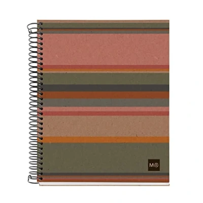 Afbeelding van Miquelrius Notitieboek, 100% gerecycled, 4 gekleurde strepen, A5, 120 vellen gelinieerd, 7 mm, papier 80 g, 2 gaten, gerecyclede kartonnen omslag, milieuvriendelijk design