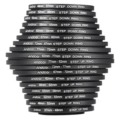 Afbeelding van Andoer 18 stks 37 49 52 55 58 62 67 72 77 82mm Step Up/Step Down Lens Filter Metalen Adapter Ring Kit