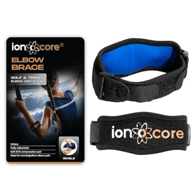 Afbeelding van ionocore Elleboogbandage tennisarm bandage met EVA compressiepad volledig verstelbaar en zeer licht elleboog heren dames voor golf, squash, vrije tijd sportschool eenheidsmaat