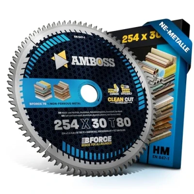 Afbeelding van HM cirkelzaagblad 254x30 Z80 trapeziumplatte tand voor aluminium. AMBOSS WERKZEUGE® zaagblad 254 mm comp. Bosch GTS 10. PTS 100 T.GTS Einhell TE TS T. TC 2225 U Holzstar TKS