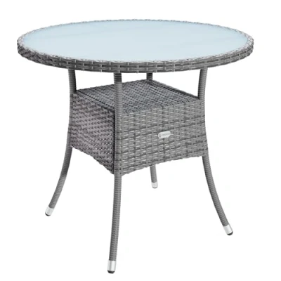 Afbeelding van Casaria Bijzettafel Rond 60cm Weerbestendig Polyrattan Grijs