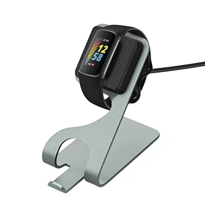 Afbeelding van kwmobile USB oplaadstandaard compatibel met Fitbit Charge 5 / luxe Oplader voor smartwatch In zwart/grijs