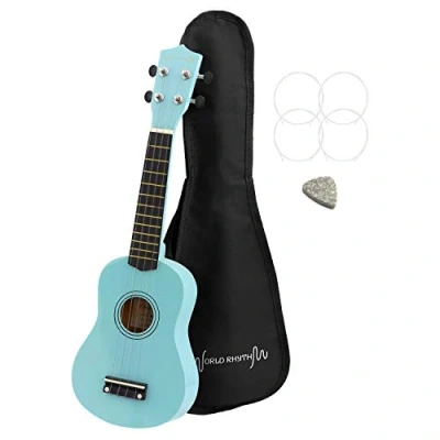 Afbeelding van World Rhythm Sopraan Ukulele Beginner Uke in lichtblauwe afwerking met Gigbag, reserve snaren &amp; vilt Pick WR 306