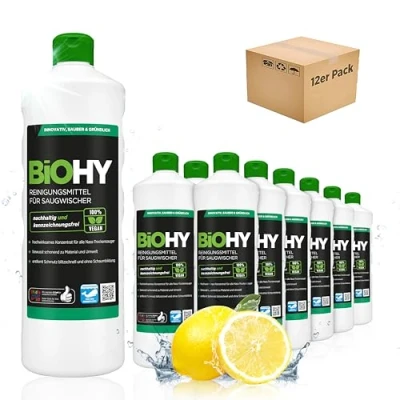 Afbeelding van BiOHY Reinigingsmiddel voor zuigwissers (12 x 1l Fles) 1:200 concentraat alle nat droogzuigers ideaal tegels, PVC, parket, laminaat &amp; tapijt ecologisch (Saugwischer)