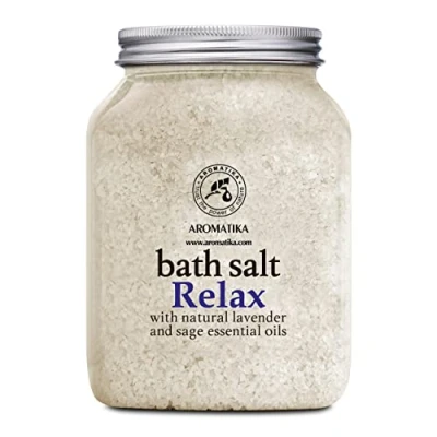 Afbeelding van Zeebadzout Relax 1300 g Badzout zeezout met natuurlijke etherische lavendelolie en salieolie aromatherapie bad lichaamsverzorging goede slaap ontspanning badgeur badadditief 1,3 kg