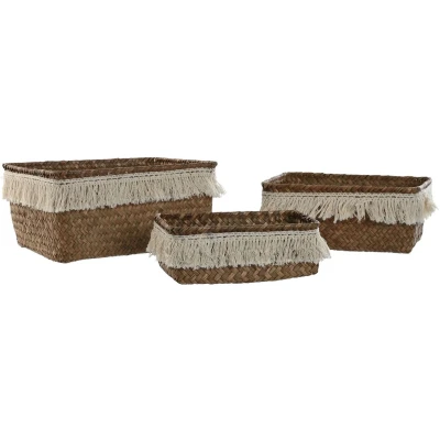 Afbeelding van Basket spelset Home ESPRIT Wit Natuurlijk Natuurlijke Vezel Boho Versleten (3 Onderdelen)