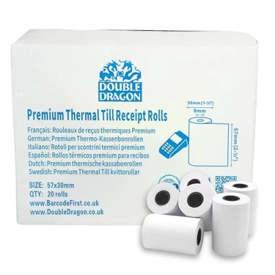 Afbeelding van 57 x 30 mm thermisch papier tot rollen voor creditcard Alle PDQ machines (20 rollen), compatibel met SumUp, Ingenico, PayZone, Verifone, Clover Printers, Zettle Terminals en meer