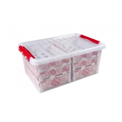 Afbeelding van SUNWARE Q Line Kerst Box 45 L met trays voor 98 Kerstballen transp/rood