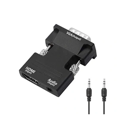 Afbeelding van YACSEJAO HDMI naar VGA adapter met 3,5 mm audio aansluiting vrouwelijk mannelijke convertor, compatibel voor computer, desktop, laptop, pc, monitor, projector, HDTV, Chromebook, Roku, Xbox en meer