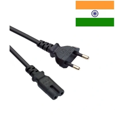 Afbeelding van Stroomkabel met rechte C7 plug en Euro CEE 7/16 (India) stekker 2x 0,75mm / zwart 1,8 meter