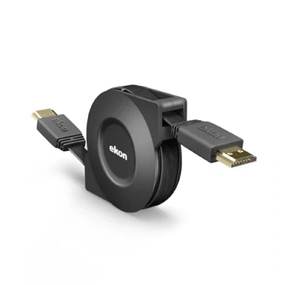 Afbeelding van Ekon HDMI kabel 1.4 intrekbaar, mannelijk, 1 meter, Ultra HD resolutie, vergulde aansluitingen, knikbescherming, voor tv, projectoren, laptop, pc, MacBook, Playstation, Nintendo Switch