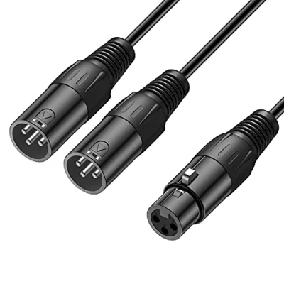 Afbeelding van J&amp;D XLR splitter Kabel, 3 pins PVC Schaal 2 Mannelijk naar Vrouwelijk Y Evenwichtige Microfoonkabel Adapter voor Opnemen Mixer Versterker Begrenzer Spreker, 0,48 Meter