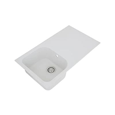 Afbeelding van Respekta Orlando Granieten gootsteen in wit / Inbouw Spoelbak met 1 bak van 86 x 50 cm geschikt voor onderkasten vanaf 45 breedte