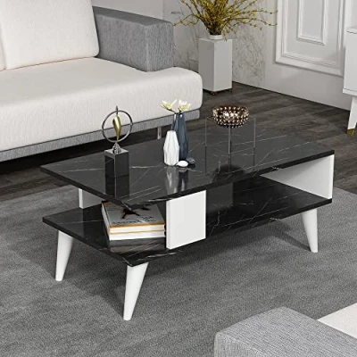 Afbeelding van [en.casa] Salontafel Lycksele 40x90x45 cm marmer zwart en wit