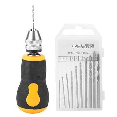 Afbeelding van Micro Mini outil de perceuse à main, Portable Ensemble petite manuelle et 10 pcs forets hélicoïdaux 0.83.0 mm Precision broches Étau travail du bois pour modèle Bi