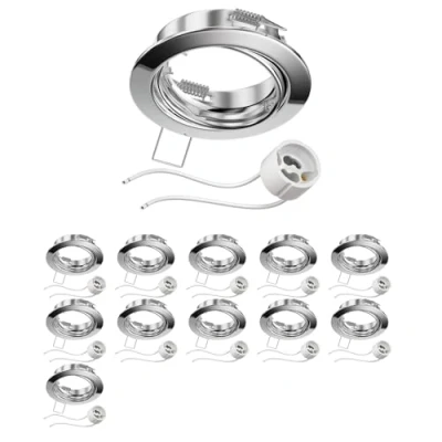 Afbeelding van ledscom.de 12 stuks plafondinbouwframe FERE inbouwframe chroom draaibaar (LED/Halogeen/GU10/MR16/PAR16/50mm) incl. GU10 fitting