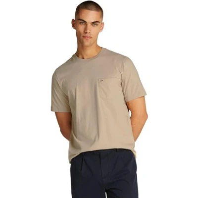 Afbeelding van Tommy Hilfiger Essential Solid Pocket TEE Tshirt basic, Heren, Maat: XL, Sandalwood