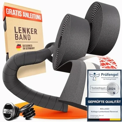 Afbeelding van Kellago Stuurband racefiets zwart [met nieuwe 3M plakstrips] incl. e book en 4x plakstrips zelfklevend fiets gripband fietsstuurband