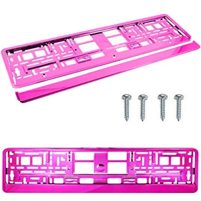 Afbeelding van PAIR (2ST) ROZE GLOSS Auto Registratie Kenteken Plaat Surround Houder Frame