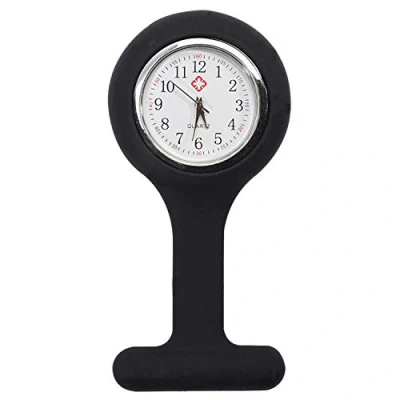 Afbeelding van TRIXES Siliconen verpleegsterklok met pin zwart zakhorloge, Zwart, Klassiek