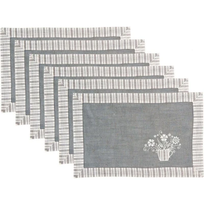 Afbeelding van Placemats Flowers Grijs 6 Stuks 30 x 45 cm
