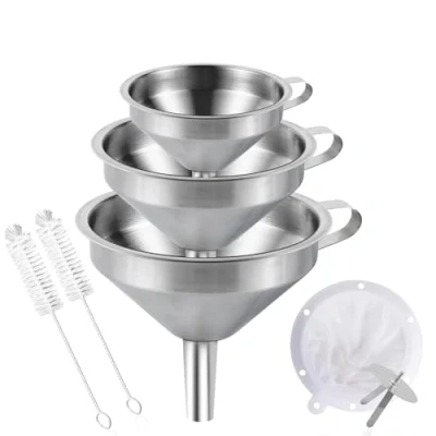 Afbeelding van Gucass 7 stuks roestvrijstalen trechterset, kleine trechterset voor in de keuken met handvat, jamtrechter zeeffilter, vultrechter het overbrengen van specerijen, vloeistoffen, poeder, jam,