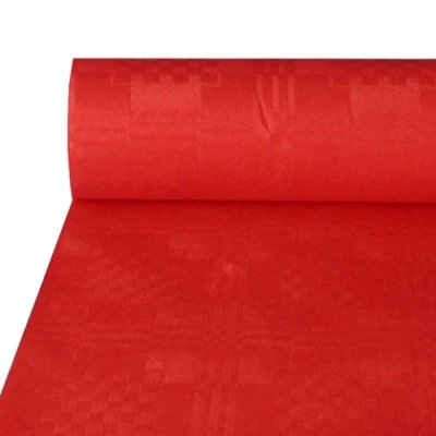 Afbeelding van DeinPack 1 x tafelkleedrol m 50 rood damast wegwerp tafelkleed meter lang breed, ideaal voor elk feest, clubfeest, verjaardagsfeest, biertentgarnituur