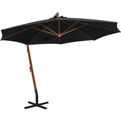 Afbeelding van Zweefparasol met paal 3,5x2,9 m massief vurenhout zwart