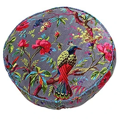 Afbeelding van Riva Paoletti Paradise Ronde kussenhoes nertsen paars kleurrijke vogelprint faux fluwelen stof deken gestikte randen 100% katoen 50 x 12 cm (50 cm) ontworpen in het