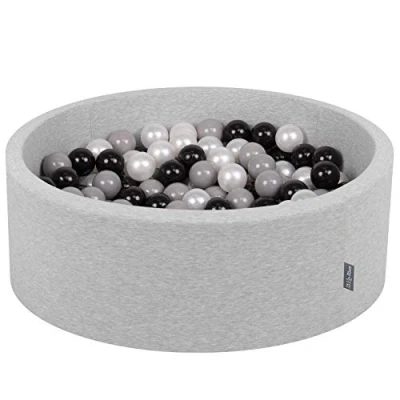Afbeelding van KiddyMoon Schuim Ballenbak Voor Kinderen Met Ballen Ø 7 Cm Gemaakt In EU, Lichtgrijs:Zwart Grijs Parel,90X30cm/200