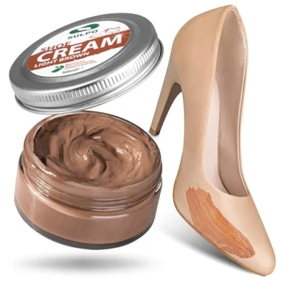 Afbeelding van SULPO Schoencrème zwart Shoe Cream Schoenpoetscrème Leercrème Leerbalsem glad leer Watergebasseerd Verfrist Leerverzorging Echt en kunstleer 50 ml (lichtbruin)