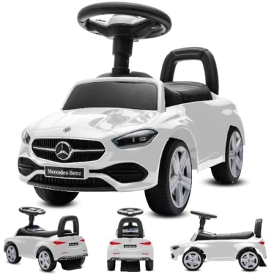 Afbeelding van Mercedes C Class Kindervoertuig, Loopauto met Claxon, ride on, babyauto, loopstoeltje claxon en motorgeluiden, max 25 kg (Wit)