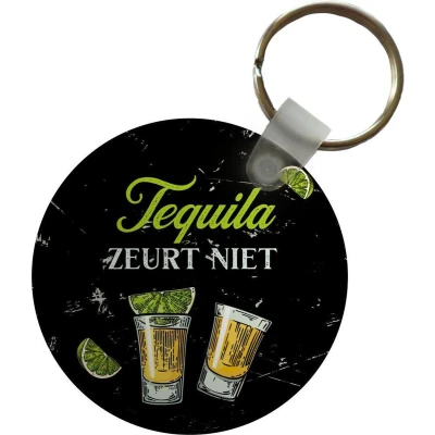 Afbeelding van Sleutelhanger Tequila Quote Glazen Plastic Rond Uitdeelcadeautjes Vaderdag cadeau Geschenk Cadeautje voor hem Tip Mannen