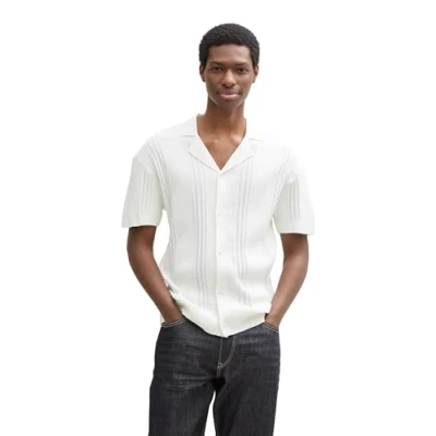 Afbeelding van TOM Tailor Denim Relaxed Structure Shirt Overhemd, Heren, Maat: XS, Off white