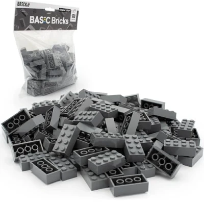 Afbeelding van Lego Classic 3001 Basic stenen, donkergrijs (grijs), 2 x 4 bouwstenen, 100 stuks, starterset of uitbreiding voor stenen box en plaat
