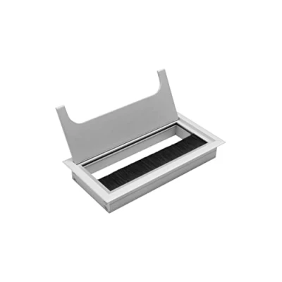 Afbeelding van GTV Kabeltule Merida kabeldoorvoer met openingsdeksel rechthoekige kabelorganisatie voor meubelkabeldoorvoer/voor installatie in het werkblad / 80 x 160 mm/zilver